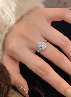 S925纯银皇冠椭圆鸽子蛋形高碳莫桑石女两克拉高级感戒指活口空托