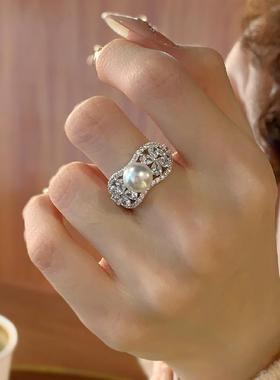 【费舍尔庄园】正圆强光施家珍珠满钻重工戒指女轻奢高级小众指环