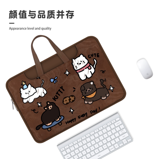 卡通美拉德风笔记本电脑包16寸手提皮革苹果15.6寸华为matebook14联想戴尔14寸12寸女士2024新款平板收纳包