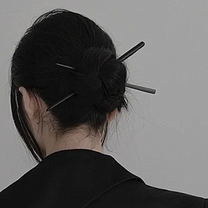 中国古风简约基础檀木制发簪女暗黑系一字簪盘发发钗高级感发饰 - 图0