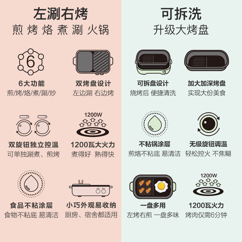 小熊烧烤涮一体家用烤肉机宿舍火锅 小熊厨具烧烤炉
