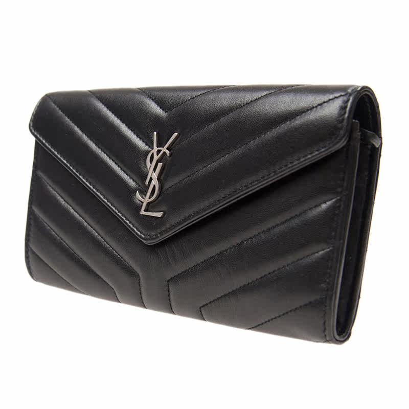 圣罗兰女士黑色牛皮百搭长钱包 丰尚海外女士包袋