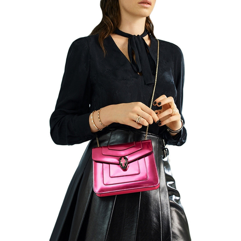 bvlgari新款女士粉色牛皮单肩包 丰尚海外女士包袋