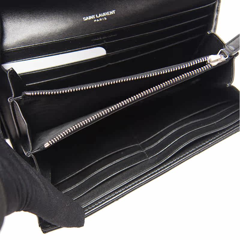 圣罗兰女士黑色牛皮百搭长钱包 丰尚海外女士包袋