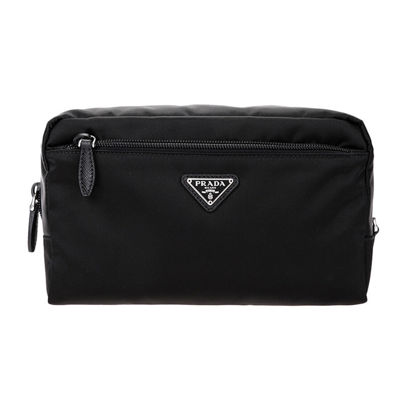 prada女士黑色织物化妆包 丰尚海外女士包袋