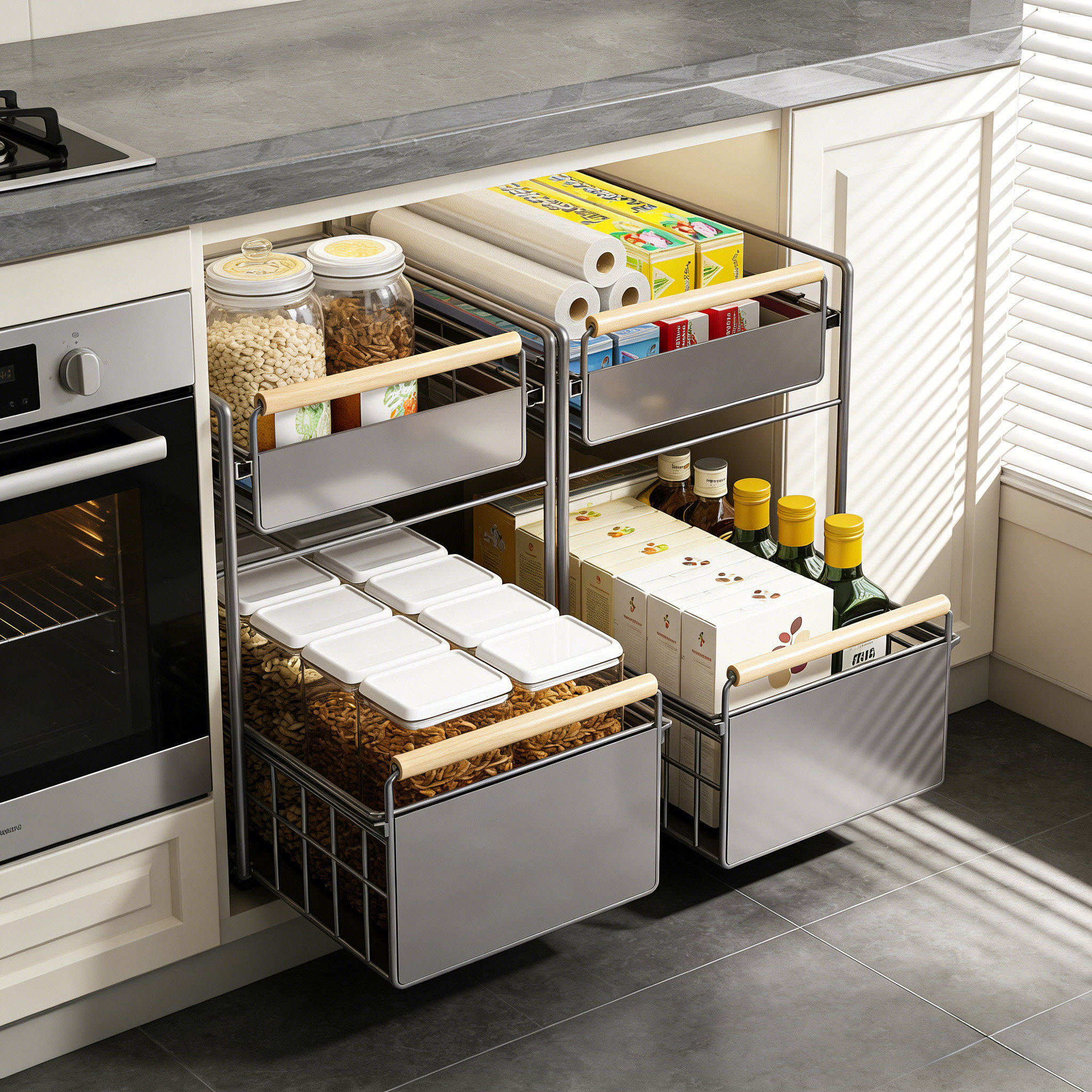 厨房下水槽抽拉式置物架调料碗碟橱柜内置架子分层架柜内收纳拉篮,淘宝优惠券,粉丝福利购,淘宝优惠卷