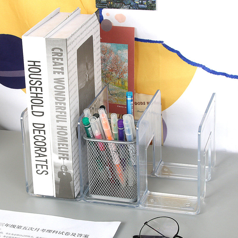 四栏书立架加厚PP大容量透明桌面亚克力置物架档案资料文件框办公用品大全书挡板书夹防倒办公用品大全批发,淘宝优惠券,粉丝福利购,淘宝优惠卷