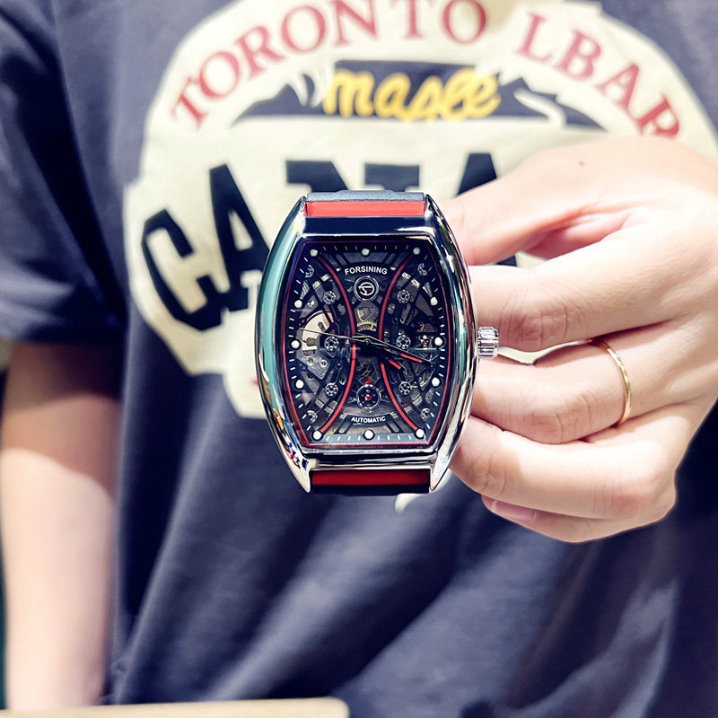 理查硅胶带镂空全自动男夜光机械表 法洛蒂国产腕表