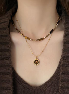 复古双层轻奢叠戴高级感虎眼石款