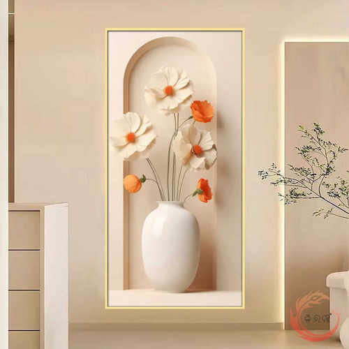 奶油风玄关装饰画现代简约走廊过道贴画竖版入户正对门立体自粘画 - 图1