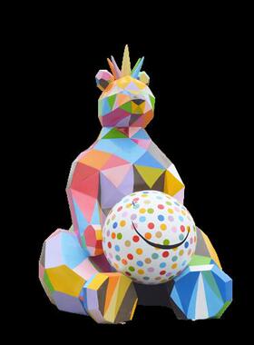 玻璃钢大型彩绘大熊雕塑小区广场公园几何梅花鹿摆件定制动物美陈