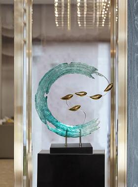 现代酒店透明树脂雕塑客厅创意摆件家居饰品海浪别墅入户玄关装饰