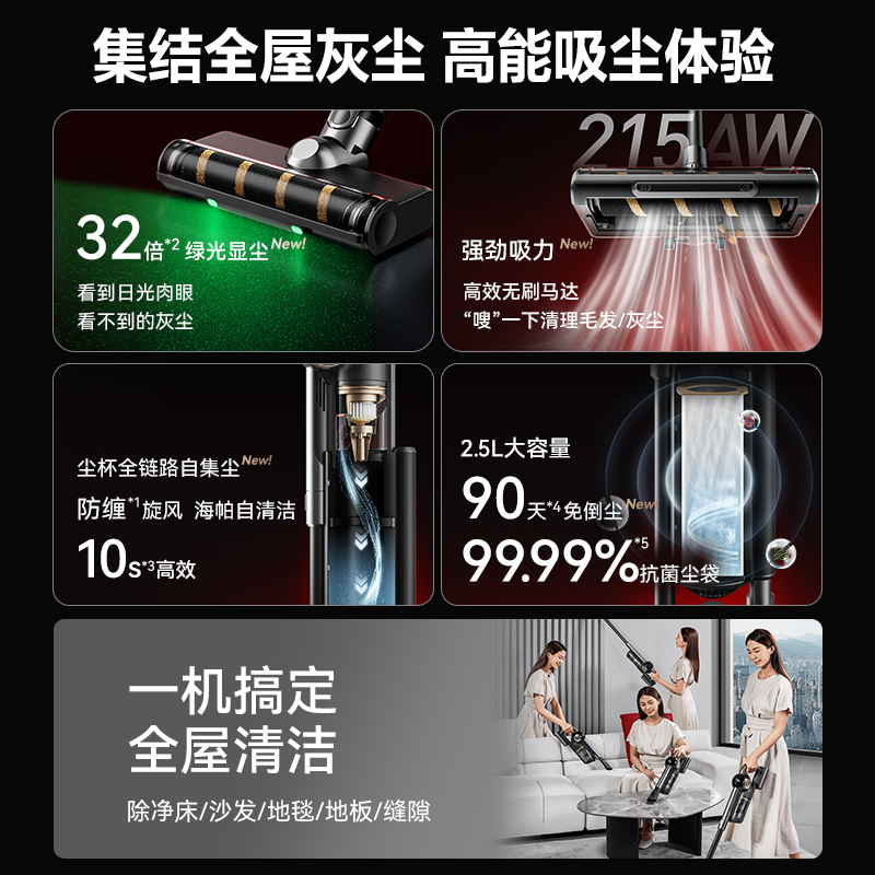 【旗舰新品】苏泊尔自集尘吸尘器大吸力绿光显尘集尘管家C36MAX - 图2