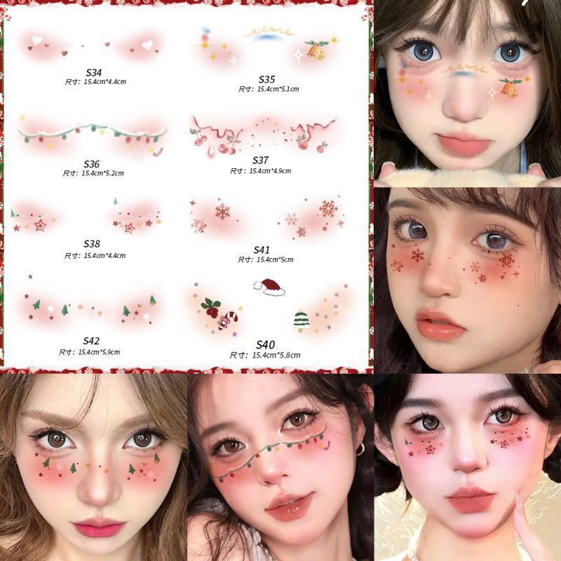 圣诞节妆容贴纸脸部化妆彩绘贴画女孩妆容脸上装饰防水纹身贴 - 图0