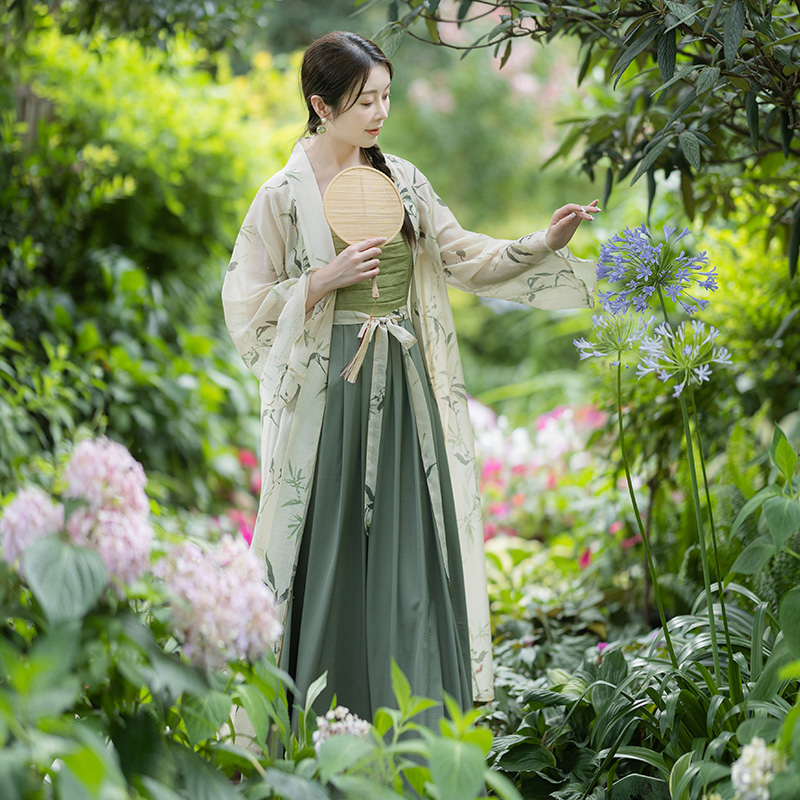 现货【竹枝词】夏季吊带连衣裙女系带长裙外搭改良长衫侧开叉 - 图1