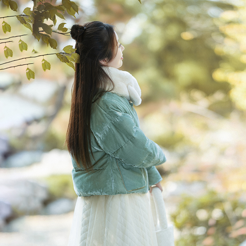 现货【竹影思归】复古新中式国风小款羽绒服女士冬季立领绣花外套-图0