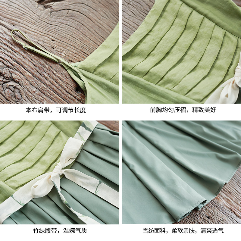 现货【竹枝词】夏季吊带连衣裙女系带长裙外搭改良长衫侧开叉 - 图2