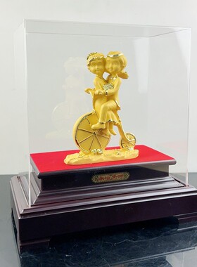 2026结婚礼品绒沙金永浴爱河婚庆娃娃摆件创意送朋友结婚新婚金店