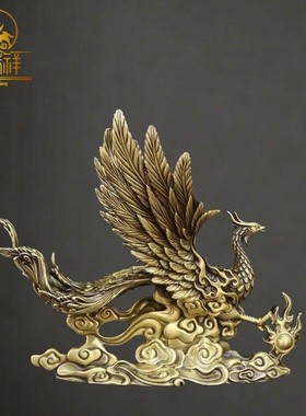 2026铜瑞祥黄铜凤凰于飞摆件四方神兽铜凤凰摆件礼品家居装饰铜凤