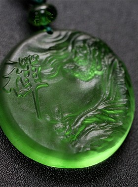 2026琉璃雕刻达摩祖师男士吊坠天然琉璃墨绿色女款毛衣链项链挂件