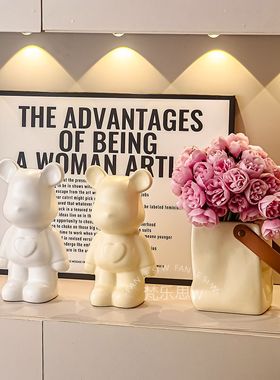 网红现代简约高级入户玄关鞋柜哑光奶油风爱心熊摆件组合套装