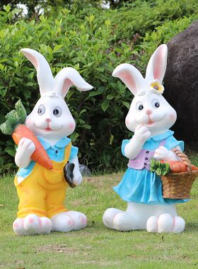 户外花园动物摆件玻璃钢别墅幼儿园装饰小品庭院景观卡通兔子雕塑