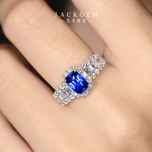 【星月夜2】蓝宝石戒指女彩色宝石戒指18K金钻石戒指蓝钻戒指金E1 - 图0