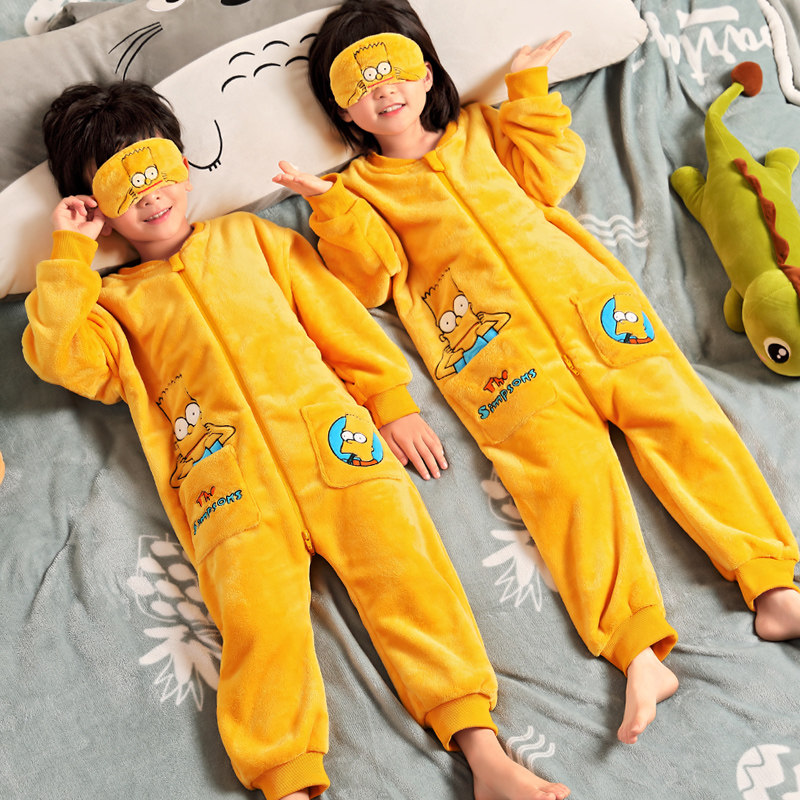 儿童连体秋冬季男孩女童珊瑚绒睡衣 韩黛芙睡衣/家居服套装