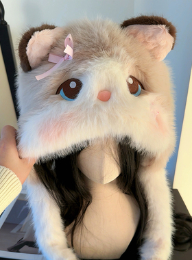 可爱发夹小猫耳朵会动毛绒绒帽子女冬季加厚保暖护耳雷锋帽显脸小