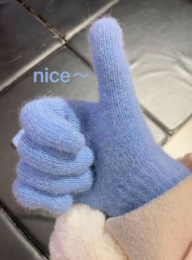 韩系兔毛针织手套女冬季