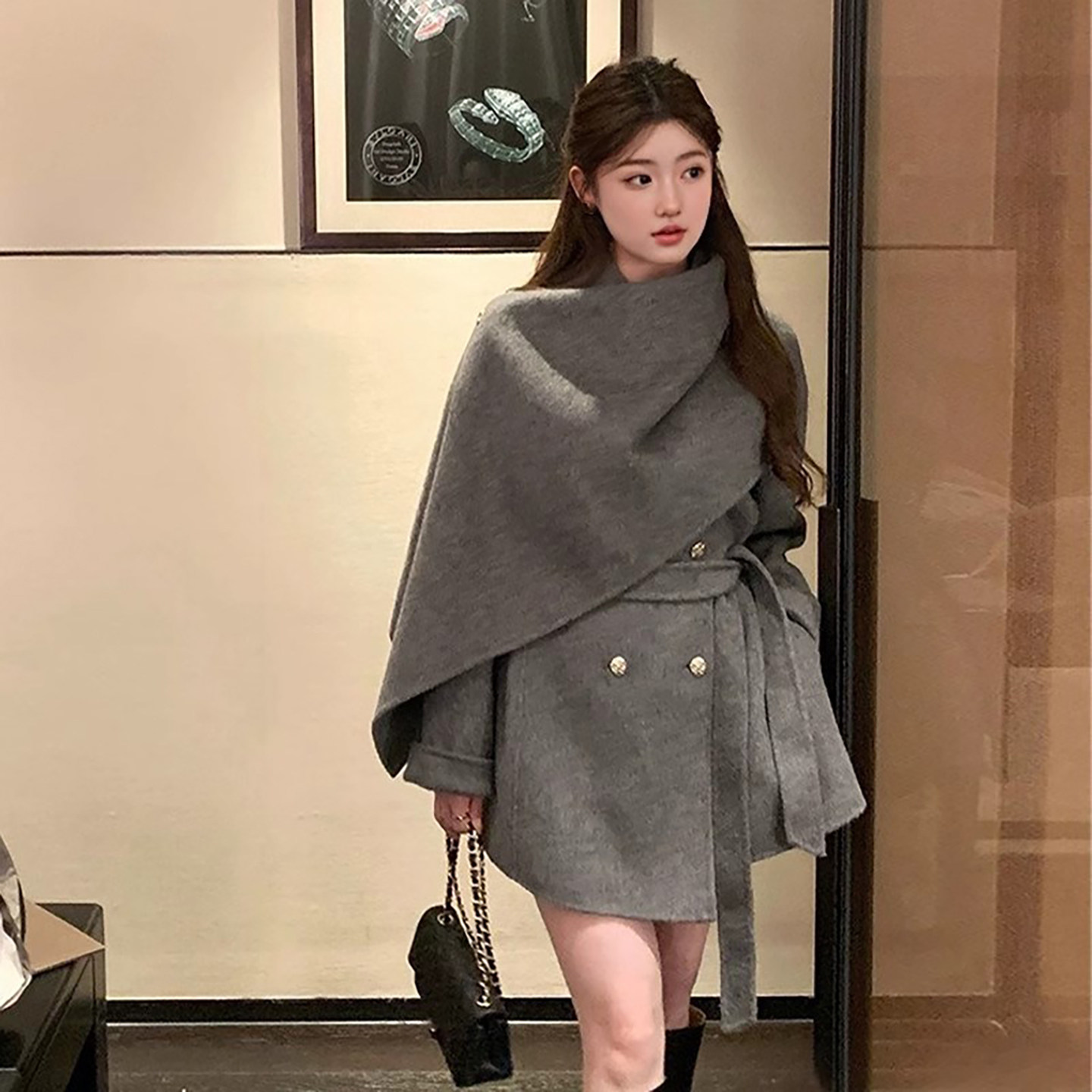 冬季千金穿搭高级感大披肩围巾斗篷呢子大衣女装温柔气质毛呢外套,淘宝优惠券,粉丝福利购,淘宝优惠卷