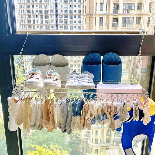 阳台晒袜子神器不锈钢窗台晾衣架窗户晾晒鞋架防盗窗晾袜子架多夹 - 图1