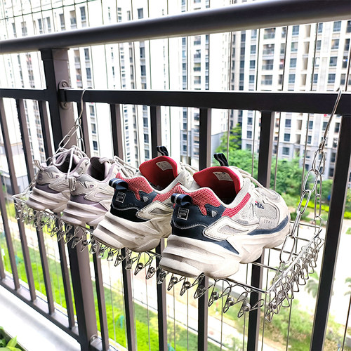 阳台晒袜子神器不锈钢窗台晾衣架窗户晾晒鞋架防盗窗晾袜子架多夹 - 图0