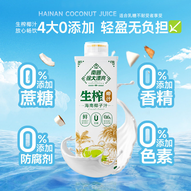 南国生榨椰汁600ml椰树牌椰子汁1l饮料整箱椰奶海南特产纯椰子水 - 图0