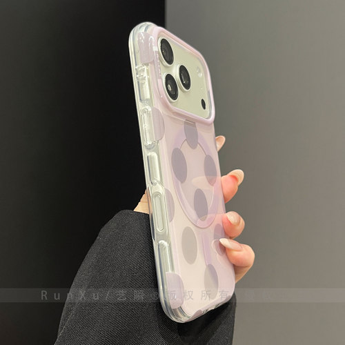 韩系ins风温柔梦幻淡紫色波点适用苹果18ProMax手机壳新款iPhone17pro强力磁吸16pm高颜值ip15女款全包保护套 - 图1