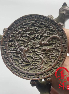 古董文玩纯铜紫铜三只小猫浮雕龙凤茶盖盖置桌面摆件复古老物件