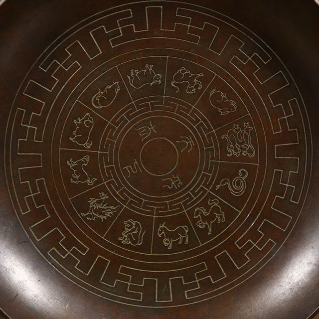 Antique antique pure copper copper twelve zodiac copper plate placement fruit plate tea tray offering plate old objects desktop ornaments