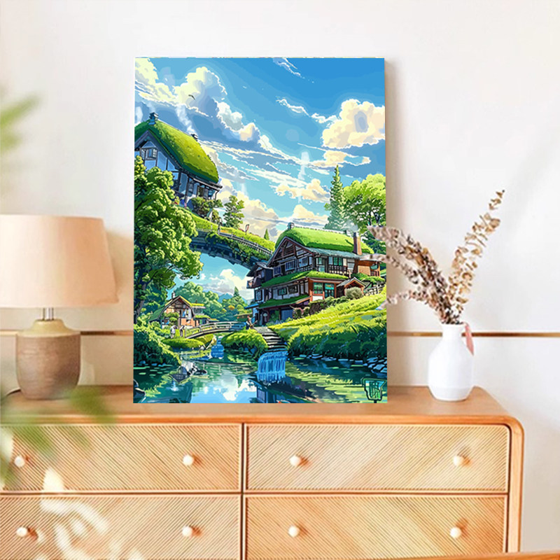 宫崎骏夏天diy数字油画填充涂色手绘风景手工打发时间解压油彩画