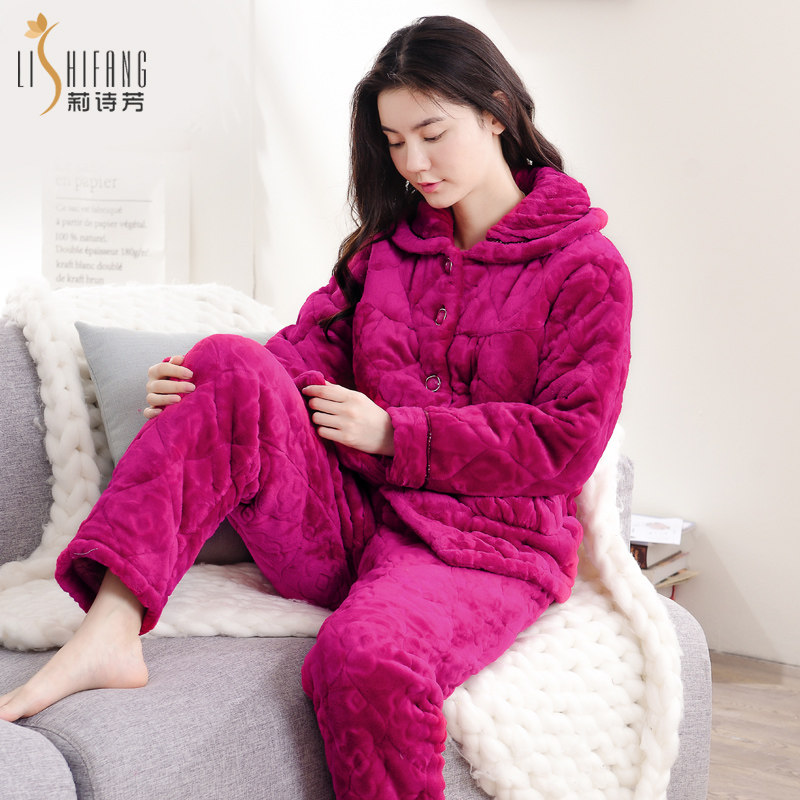 莉诗芳秋冬季三层加绒法兰绒睡衣 莉诗芳睡衣/家居服套装