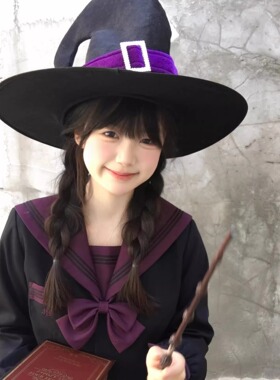 万圣节帽子巫师精灵女巫弯勾帽女
