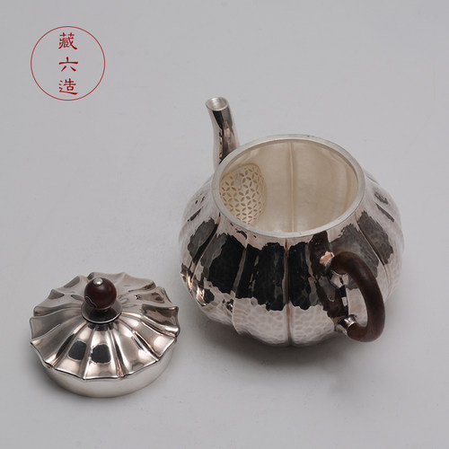 银壶 藏六造花瓣形急须 纯银999纯手工泡茶壶小银壶日本银茶具 - 图2