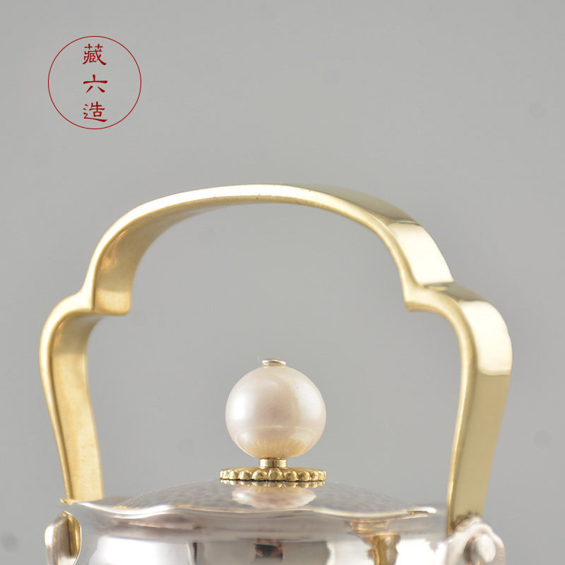 日本藏六造 鎏珠映月提梁壶 纯银999泡茶煮茶壶纯手工日本小银壶,淘宝优惠券,粉丝福利购,淘宝优惠卷