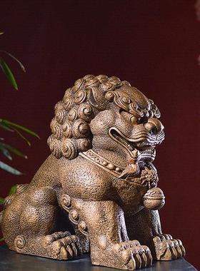 仿古做旧麒麟狮子貔貅摆件一对看门茶室家用门口人造石鼓门墩底座