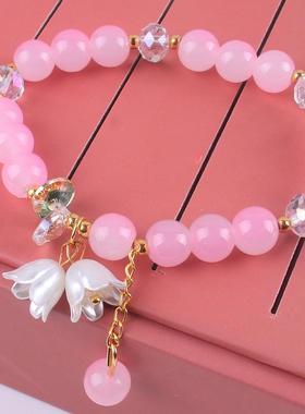 2025新款显白高级感双色玻璃珠手链铃兰花串珠手串闺蜜学生礼物饰
