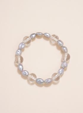 2025小丽娇灰色蓝色光巴洛克淡水珍珠手炼妇女真正的天然白色水晶