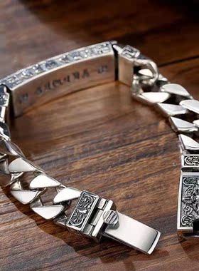 2025高档六字真言梵文手链手镯 复古马尾辫手链男女款复古蝙蝠手