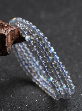 2025天然灰月光石手链 三圈拉长石珠手饰 蓝月光石多圈女生饰品
