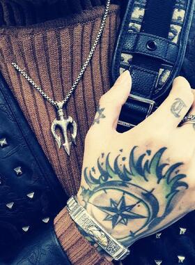 2025高档三叉戟吊坠手工银饰项链潮男士欧美个性海神镀银小众设计