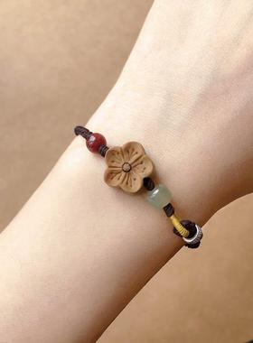 2026女士桃木护身手链随身朱砂手串和田玉手镯成人红绳婴儿宝宝护