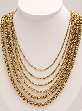 2025新款炉内真金电镀不锈钢方珍珠项链欧美嘻哈男士钛钢项链百搭